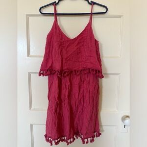 MANGO pink sleeveless fringe mini dress, size S (small)